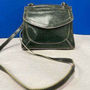 Brahmin Vintage Green Stitched Leather Crossbody Purse